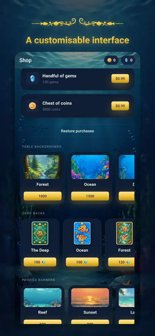 Shop with table backgrounds and card backs